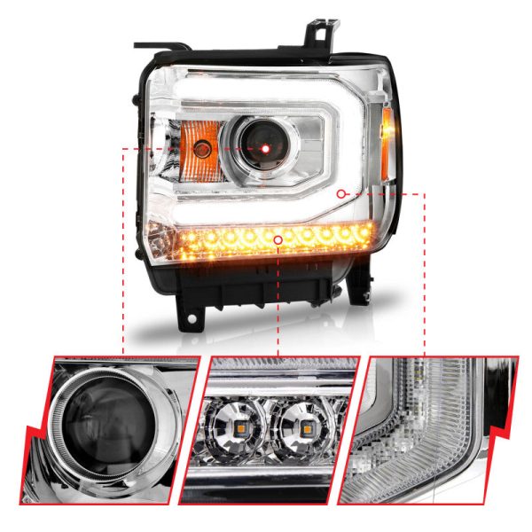 ANZO GMC SIERRA 1500 14-15  2500HD 3500HD 15-19 PROJECTOR C BAR HEADLIGHTS CHROME (HALOGEN TYPE MODEL W  FACTORY LED DRL) Cheap - Image 4